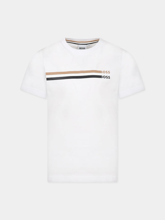 T-shirt bianca per bambino con logo,Boss,J25O18 10P