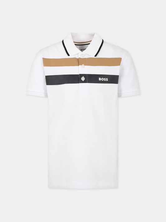 Polo bianca per bambino con logo,Boss,J25O26 10P