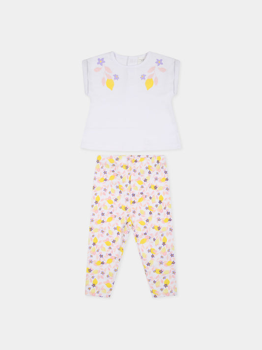 Completo bianco per neonata con stampa fiori e limoni,Carrement Beau,Y08070 10P