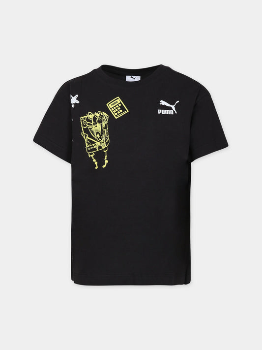 T-shirt nera per bambini con Spongebob,Puma,23WMPU622217 01