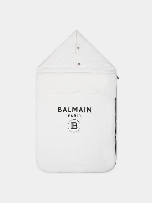 Sacco nanna bianco per neonati con logo,Balmain Kids,6M0880 MB370 100