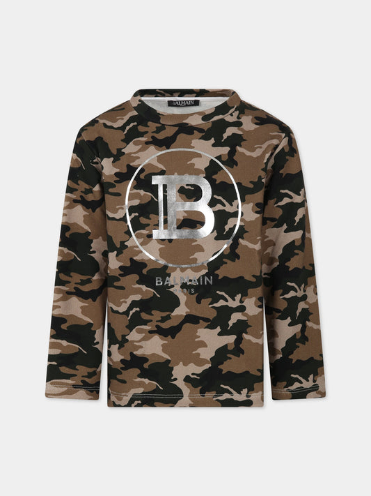 Felpa verde per bambino con logo,Balmain Kids,6M4590 ME430 720