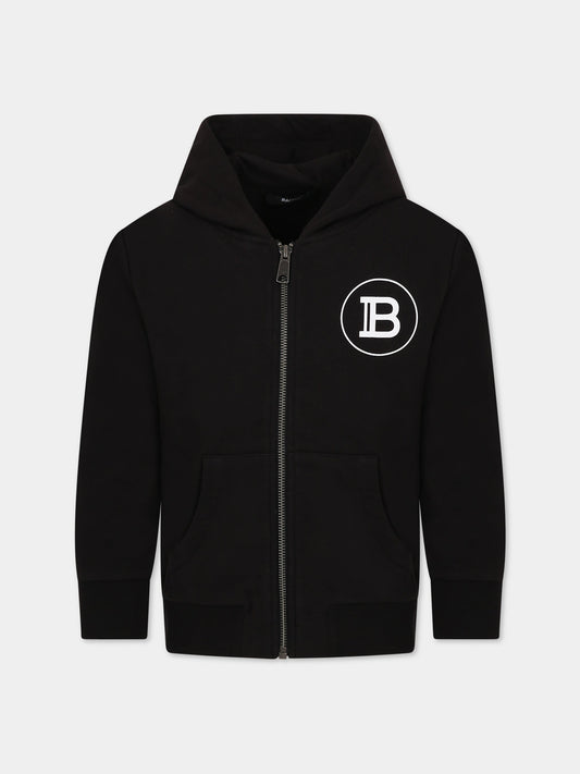 Felpa nera per bambino con logo,Balmain Kids,6M4750 MX270 930
