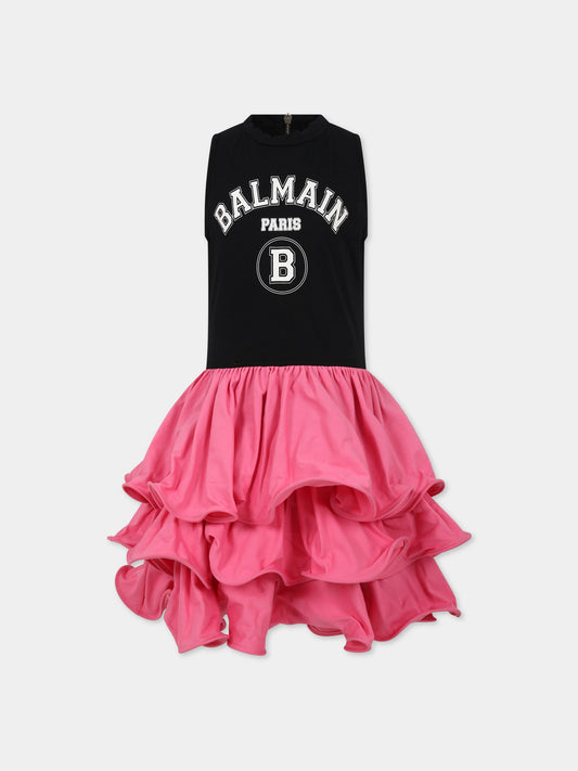 Vestito nero per bambina con logo,Balmain Kids,6O1292 OB690 930FU