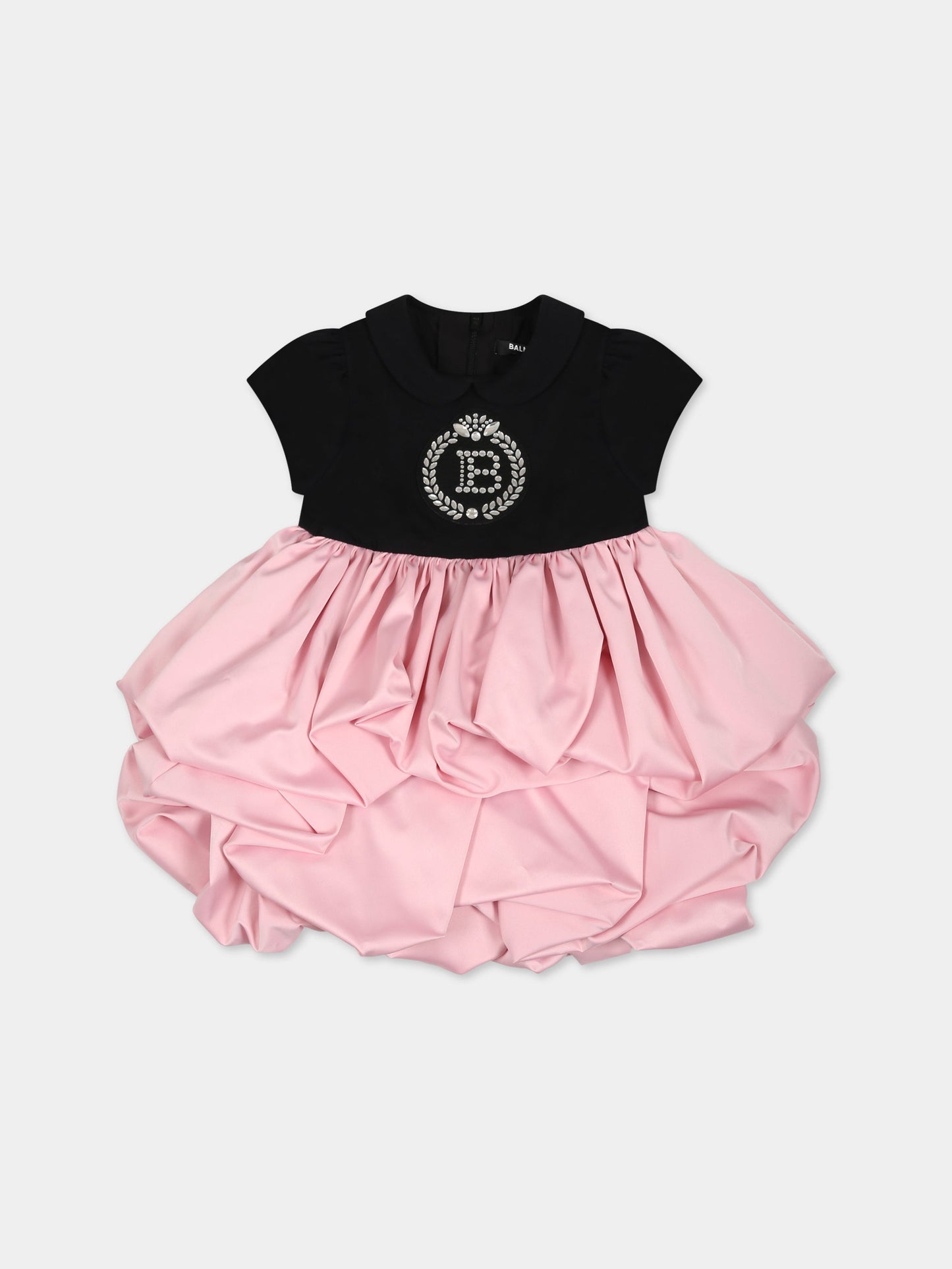 Vestito nero per neonata con logo,Balmain Kids,6O1851 OB690 930RS