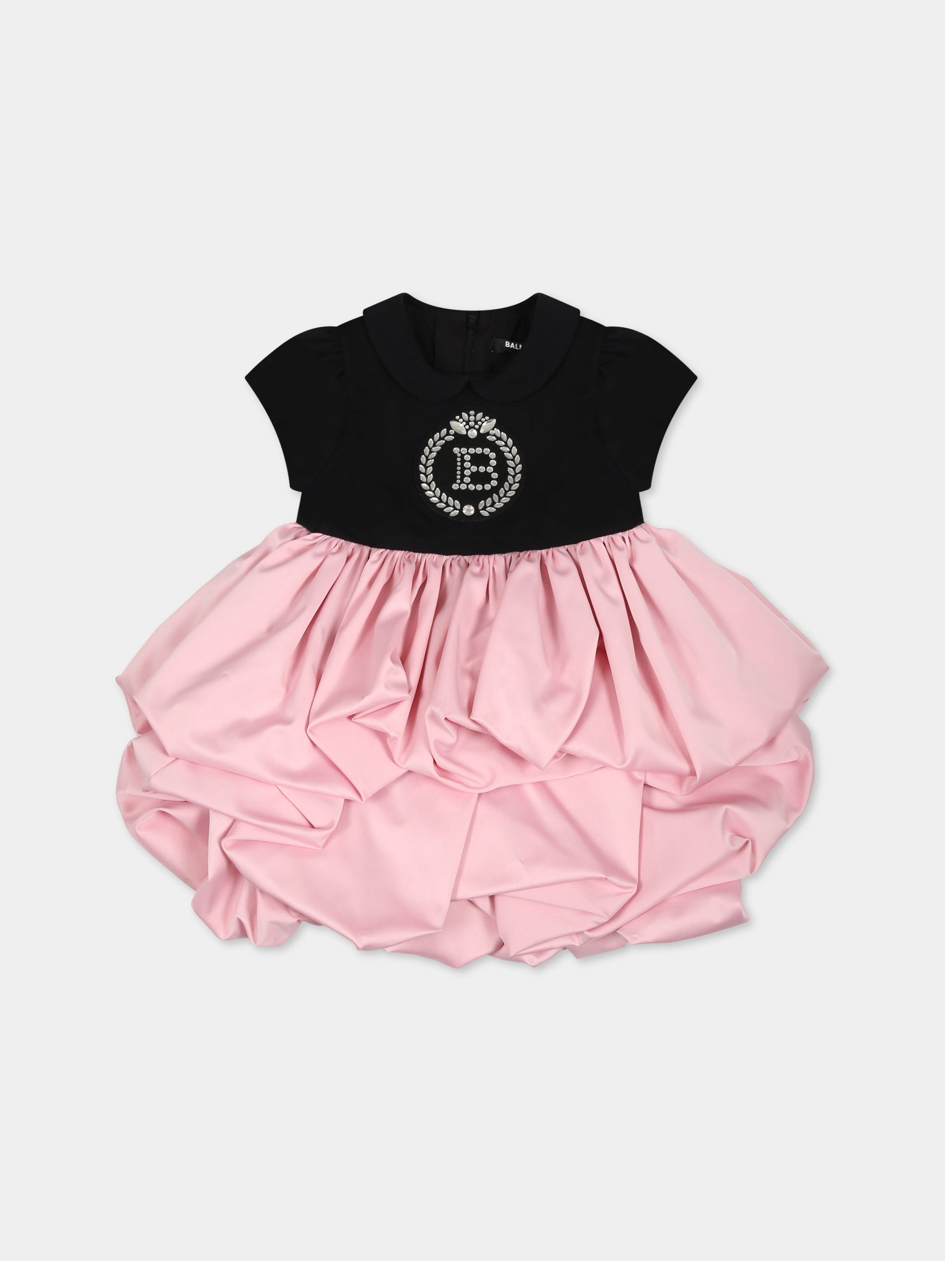 Vestito nero per neonata con logo,Balmain Kids,6O1851 OB690 930RS