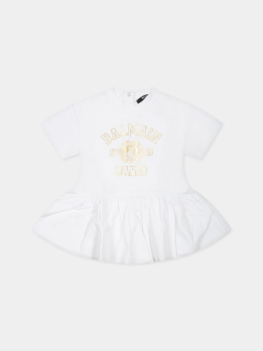 Vestito bianco per neonata con logo,Balmain Kids,6O1861 OX390 100OR