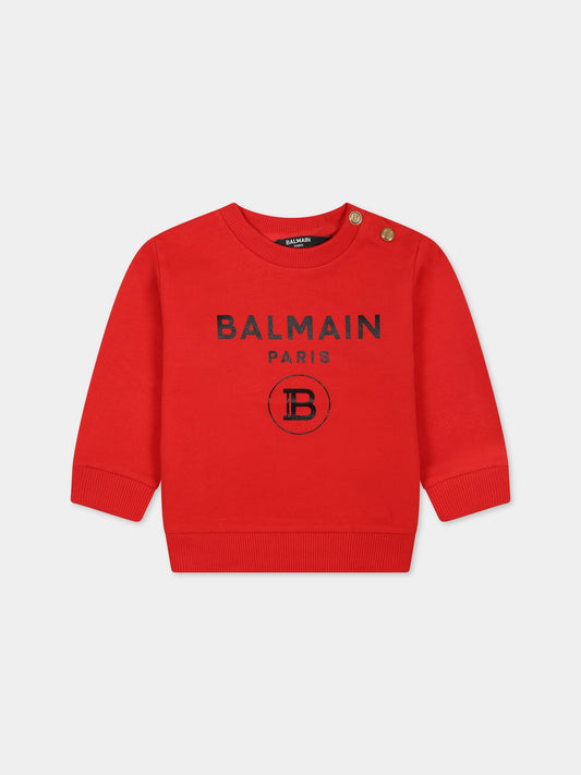 Felpa rossa per neonata con doppio logo,Balmain Kids,6O4A10 OX370 412NE