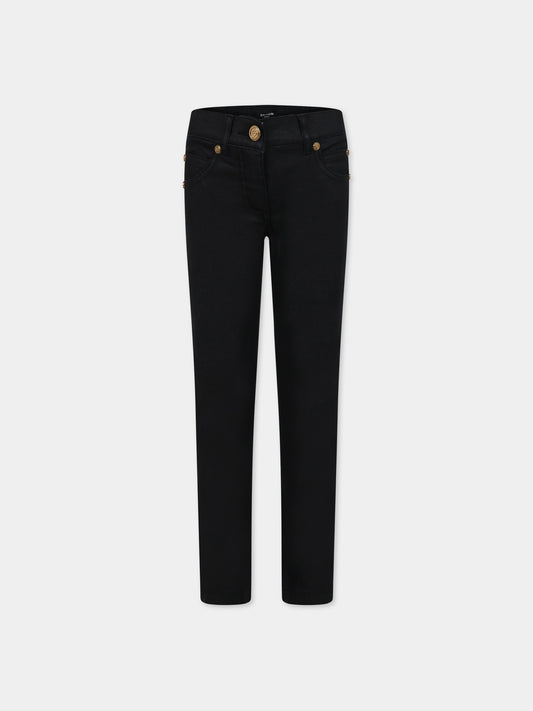 Pantaloni neri per bambina con logo,Balmain Kids,6O6000 OX030 930