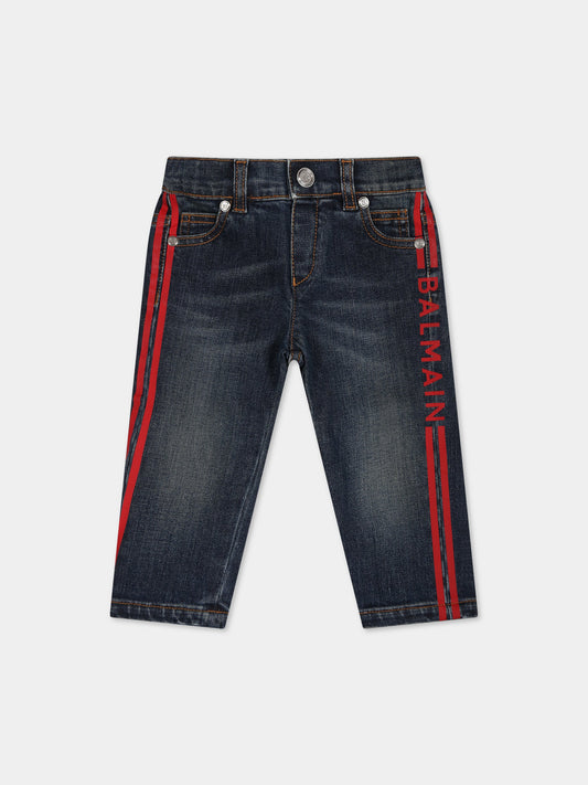 Jeans blu per neonati con logo,Balmain Kids,6O6A70 OA630 621