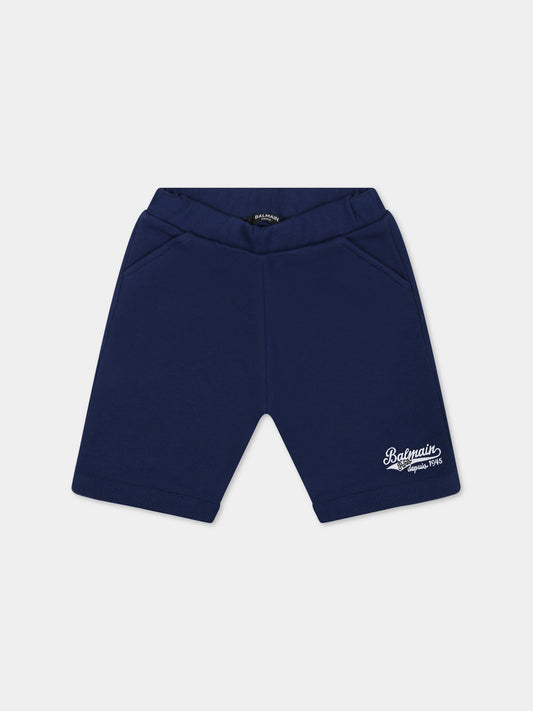 Shorts blu per neonato con logo,Balmain Kids,6O6A89 OX370 625