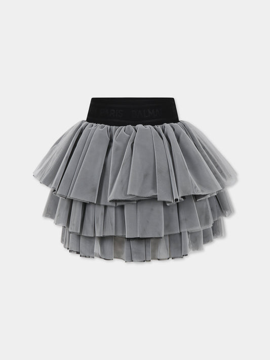 Gonna grigia per bambina con logo,Balmain Kids,6O7050 OB720 930