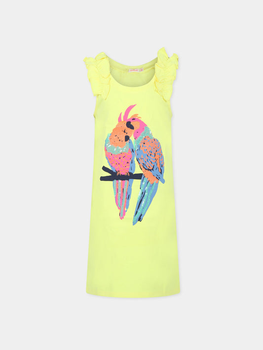 Vestito giallo per bambina con stampa pappagalli,Billieblush,U12797 549