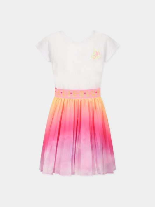 Vestito bianco per bambina con logo e farfalla,Billieblush,U12819 Z41
