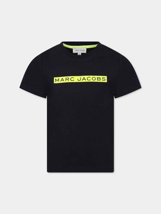 T-shirt blu per bambino con stampa logo,Little Marc Jacobs,W25581 84E