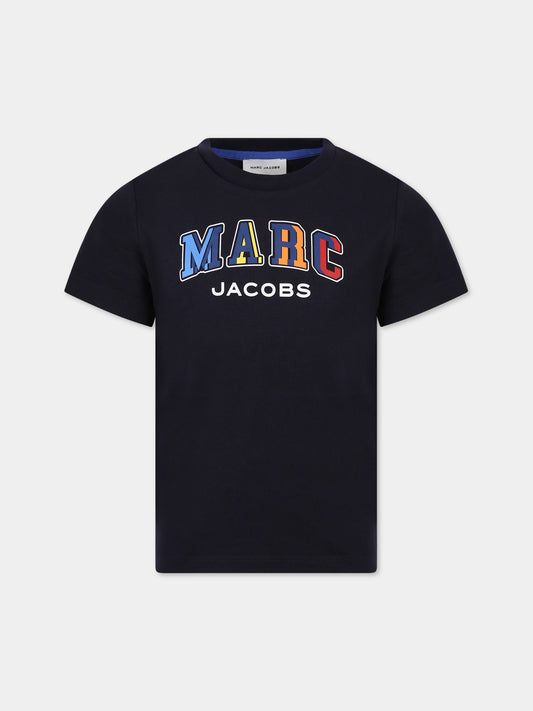 T-shirt blu per bambino con stampa logo,Little Marc Jacobs,W25593 84E