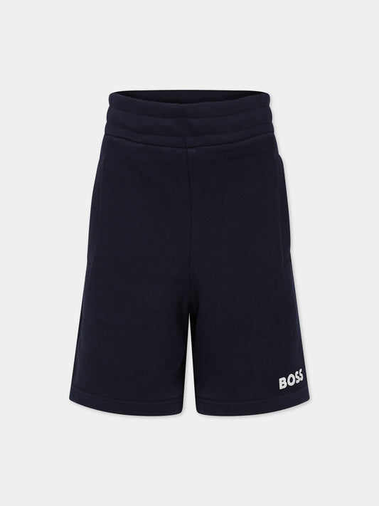 Shorts blu per bambino con logo,Boss,J24816 849