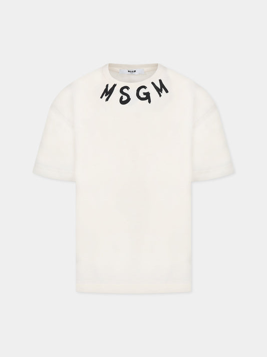 T-shirt avorio per bambini con logo,Msgm Kids,MS029318 013