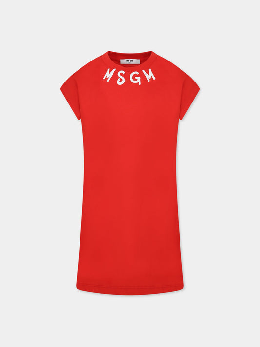 Vestito rosso per bambina con logo,Msgm Kids,MS029340 040
