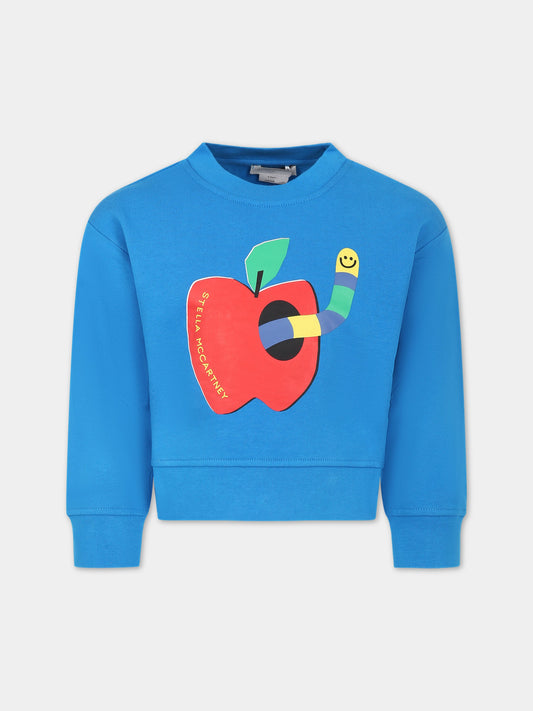 Felpa azzurra per bambina con mela e bruco,Stella Mccartney Kids,8R4B00 Z0453 618