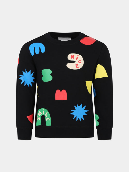 Felpa nera per bambino con stampe multicolor,Stella Mccartney Kids,8R4P40 Z0609 930MC