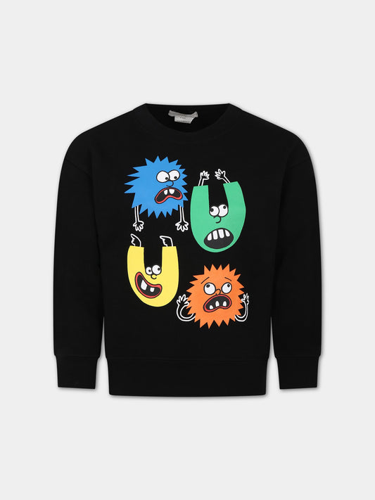 Felpa nera per bambino con stampa piccoli mostri,Stella Mccartney Kids,8R4Q10 Z0453 930