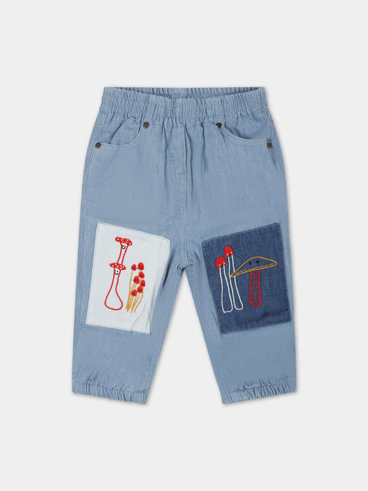 Jeans celesti per neonati con funghi ricamati,Stella Mccartney Kids,8R6080 Z0522 606