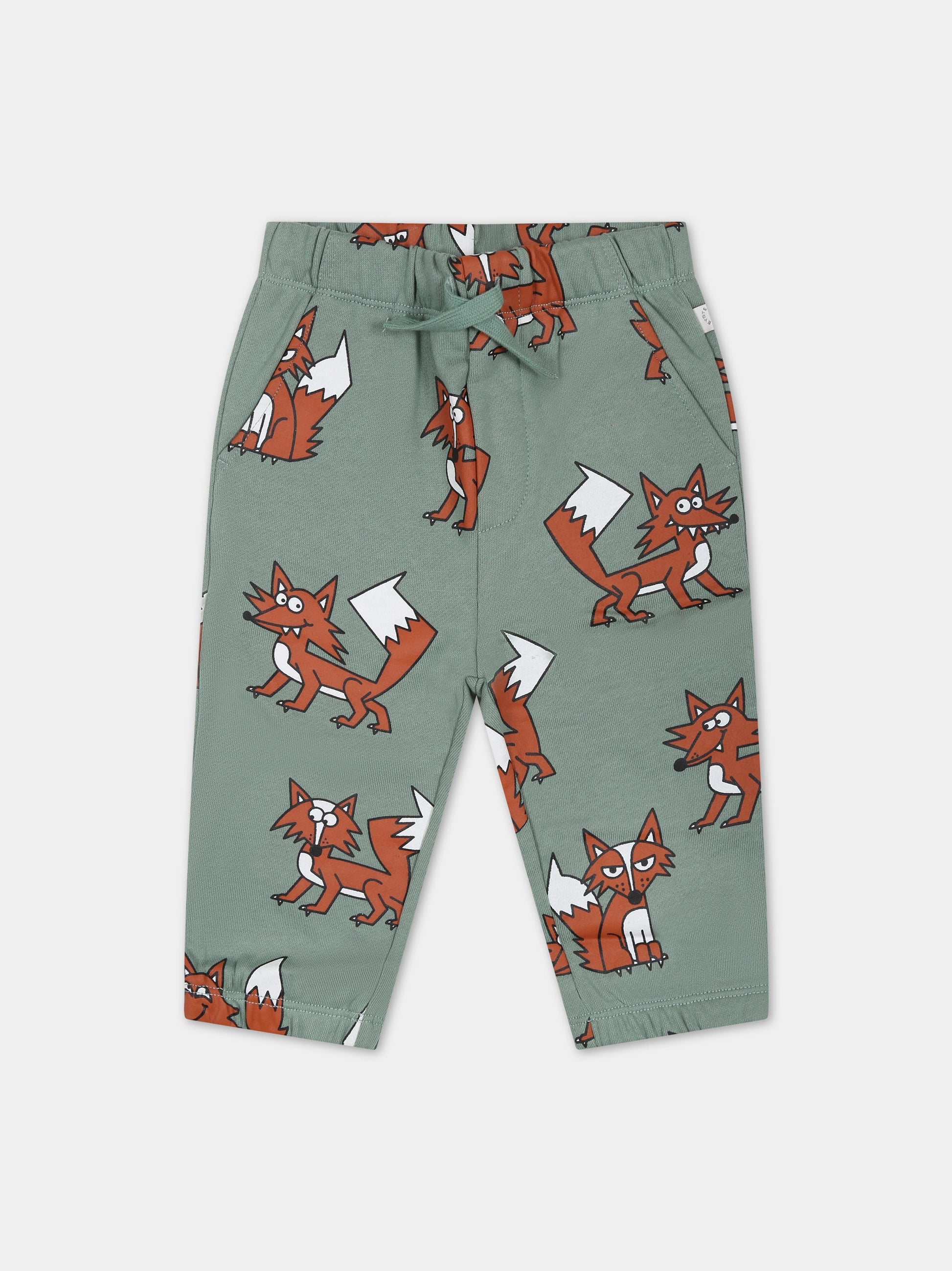 Pantaloni verdi per neonato con volpi,Stella Mccartney Kids,8R6590 Z0604 710MC