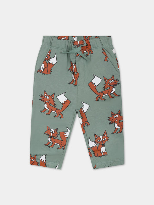Pantaloni verdi per neonato con volpi,Stella Mccartney Kids,8R6590 Z0604 710MC