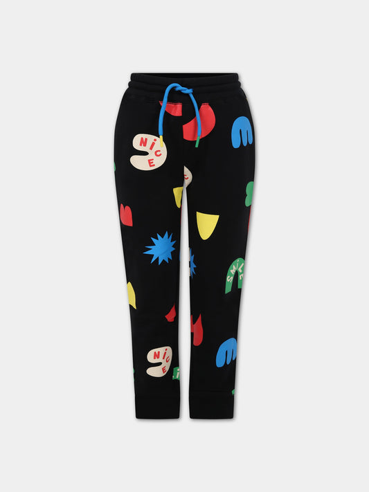 Pantaloni neri per bambini con stampe multicolor,Stella Mccartney Kids,8R6P70 Z0609 930MC