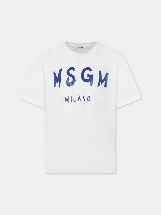 T-shirt bianca per bambini con logo,Msgm Kids,MS029315 001