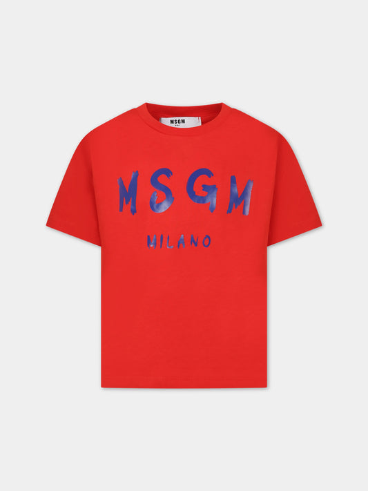 T-shirt rossa per bambini con logo,Msgm Kids,MS029315 040