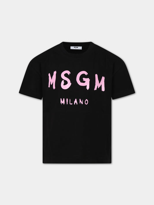 T-shirt nera per bambina con logo,Msgm Kids,MS029315 110