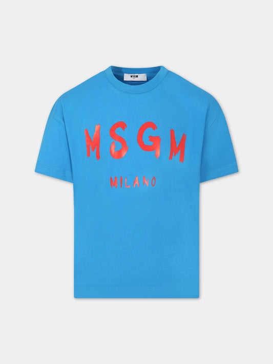 T-shirt azzurra per bambini con logo,Msgm Kids,MS029315 120
