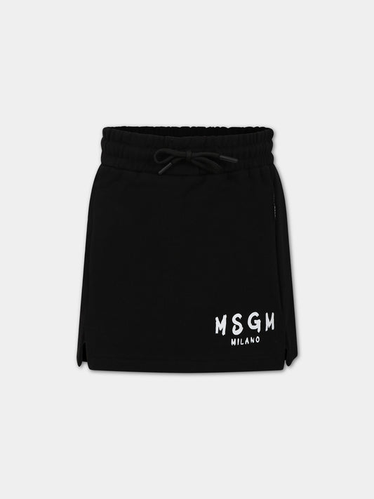 Gonna nera per bambina con logo,Msgm Kids,MS029328 110