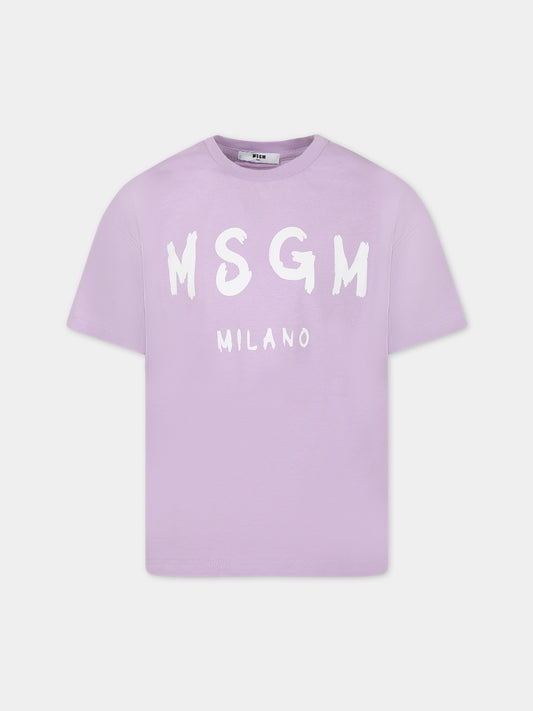 T-shirt lilla per bambina con logo,Msgm Kids,MS029372 071