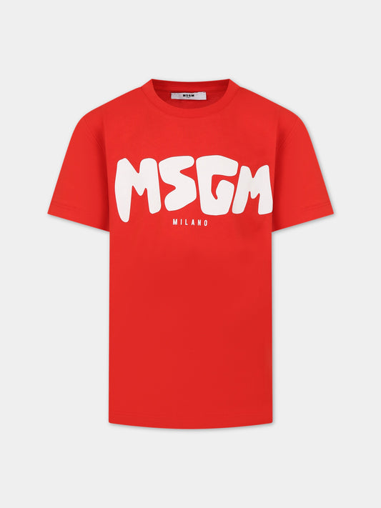T-shirt rossa per bambino con logo,Msgm Kids,MS029501 040