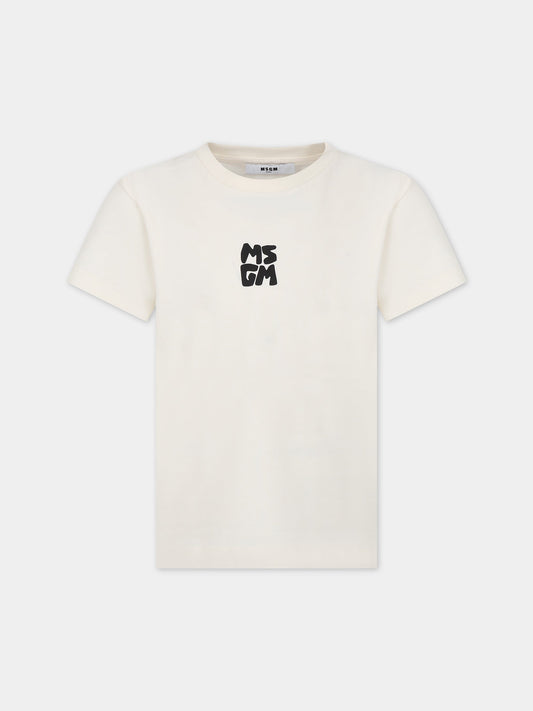 T-shirt avorio per bambini con logo,Msgm Kids,MS029572 013