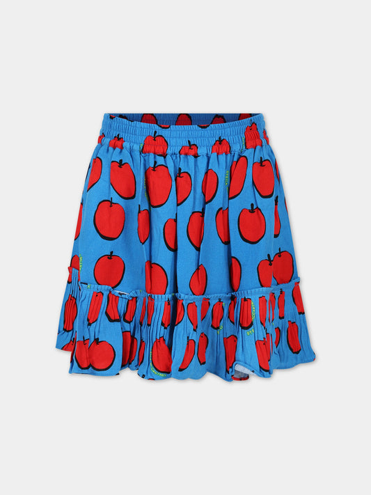 Gonna azzurra per bambina con stampa mele,Stella Mccartney Kids,8R7A31 Z0471 618RO