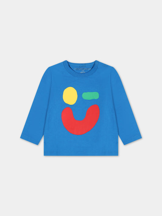 T-shirt azzurra per neonato con stampe multicolor,Stella Mccartney Kids,8R8500 Z0434 618