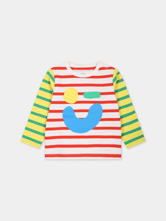 T-shirt bianca per neonato con stampe multicolor,Stella Mccartney Kids,8R8520 Z0467 999