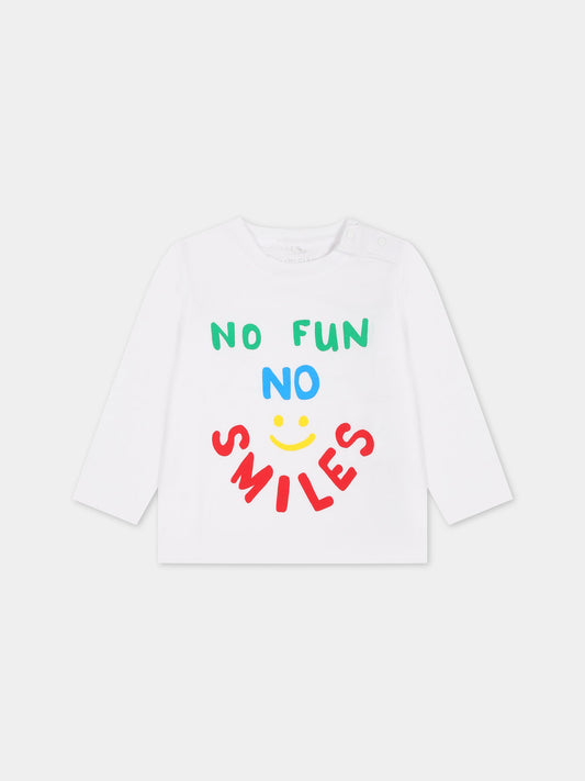 T-shirt bianca per neonato con smile,Stella Mccartney Kids,8R8610 Z0434 100