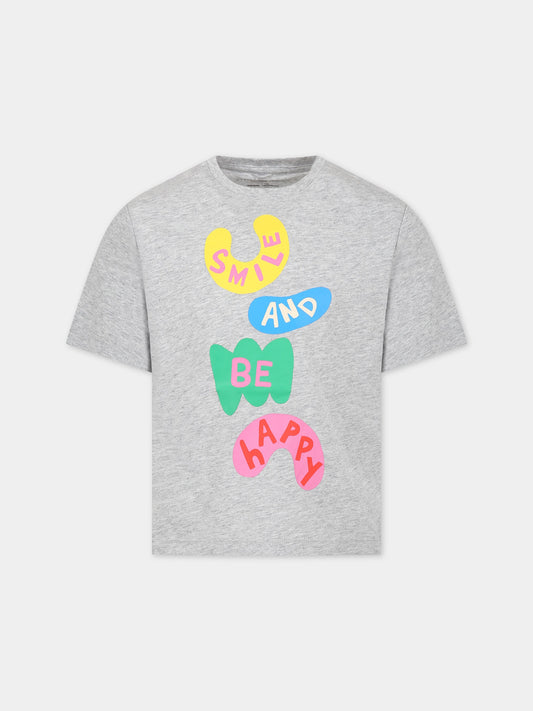T-shirt grigia per bambina con scritta Smile and be happy,Stella Mccartney Kids,8R8B01 Z0434 902