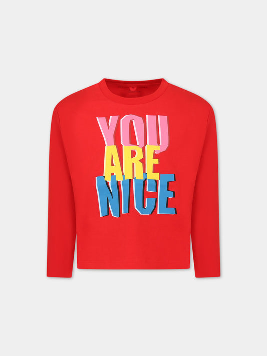 T-shirt rossa per bambina con scritta multicolor,Stella Mccartney Kids,8R8C20 Z0434 409
