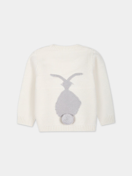 Maglione avorio per neonati con coniglietto,Stella Mccartney Kids,8R9540 Z0783 101