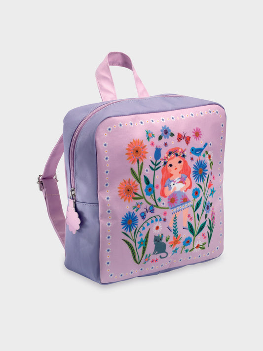 Zaino rosa per bambina con stampa primaverile,Djeco,DD00256