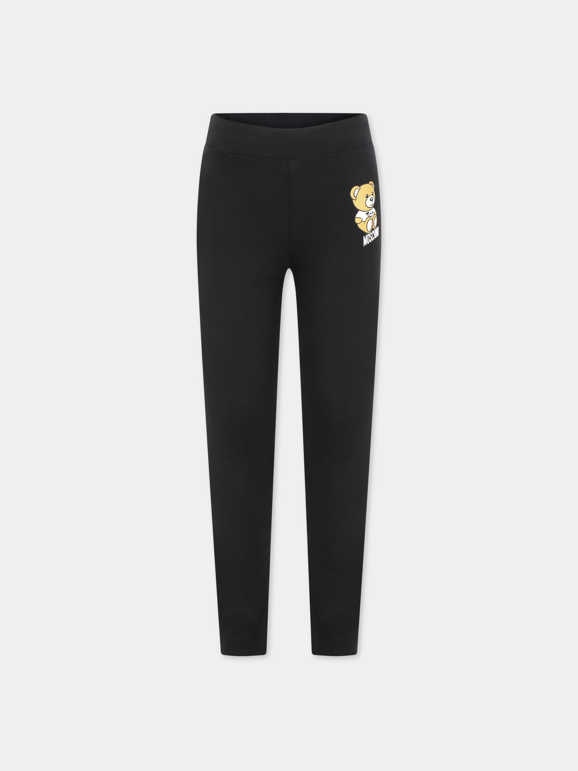 Leggings neri per bambina con Teddy Bear e logo,Moschino Kids,H3P047 LBA10 60100