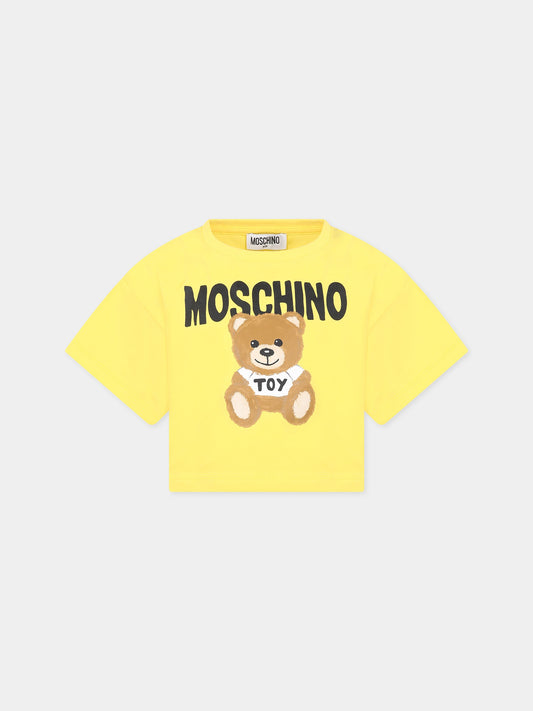 T-shirt gialla per bambina con Teddy Bear e logo,Moschino Kids,HDM04X LBA10 50162