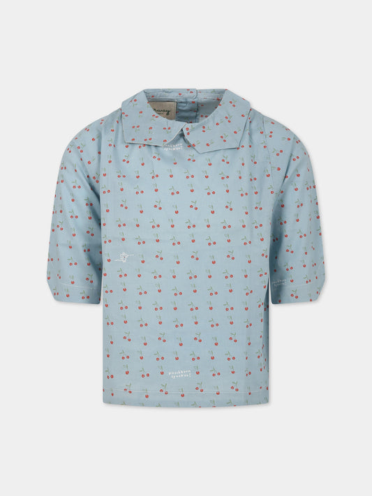 Camicia celeste per bambina con stampa ciliegie,Farway Milano,CAM04PKS