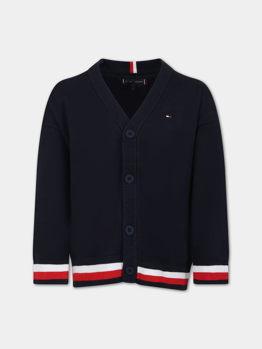 Cardigan blu per bambino con logo,Tommy Hilfiger Junior,23FMTHKB0KB08891J DW5